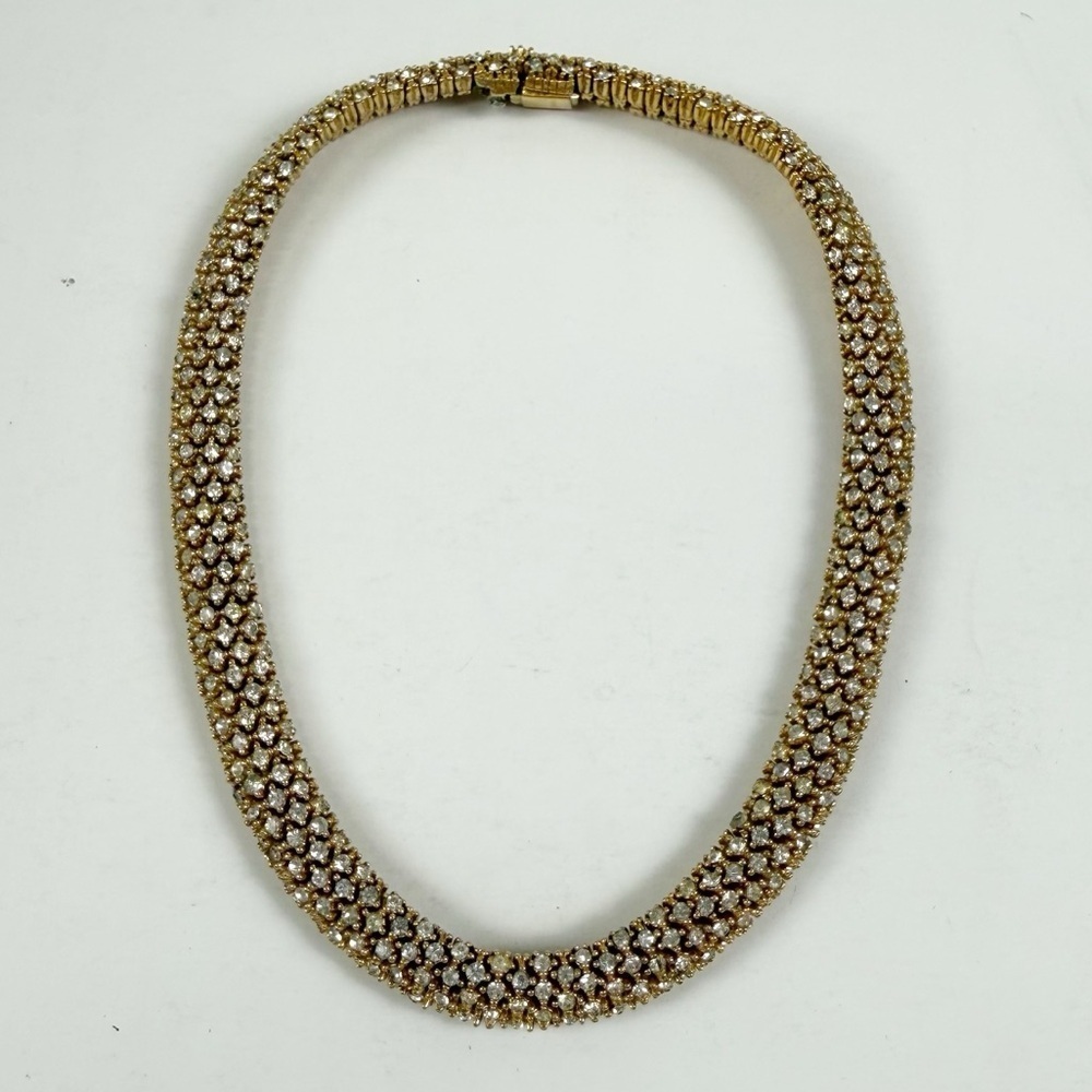 Vintage Ciner Gold Tone Clear Crystals Collar Necklace